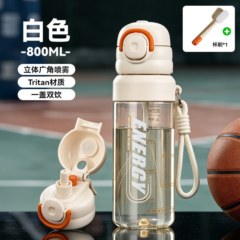 夏季创意喷雾水杯大容量户外降暑运动水杯学生上学专用吸管杯Creative Summer Spray Water Bottle—Large-Capacity Outdoor Cooling Sports Water Bottle with Straw, Designed for Students to Take to School