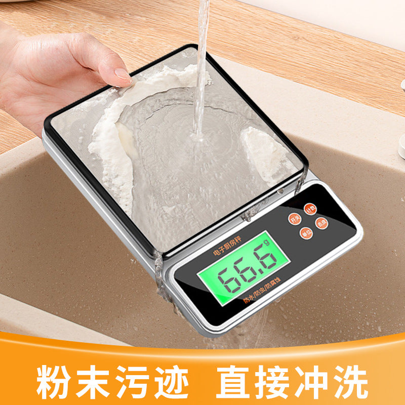 防水电子秤精准厨房秤高精度称克度家用咖啡食物称菜的小型称重器Waterproof electronic scales, precise kitchen scales, high-precision gram scales, small household scales for coffee, food and vegetables