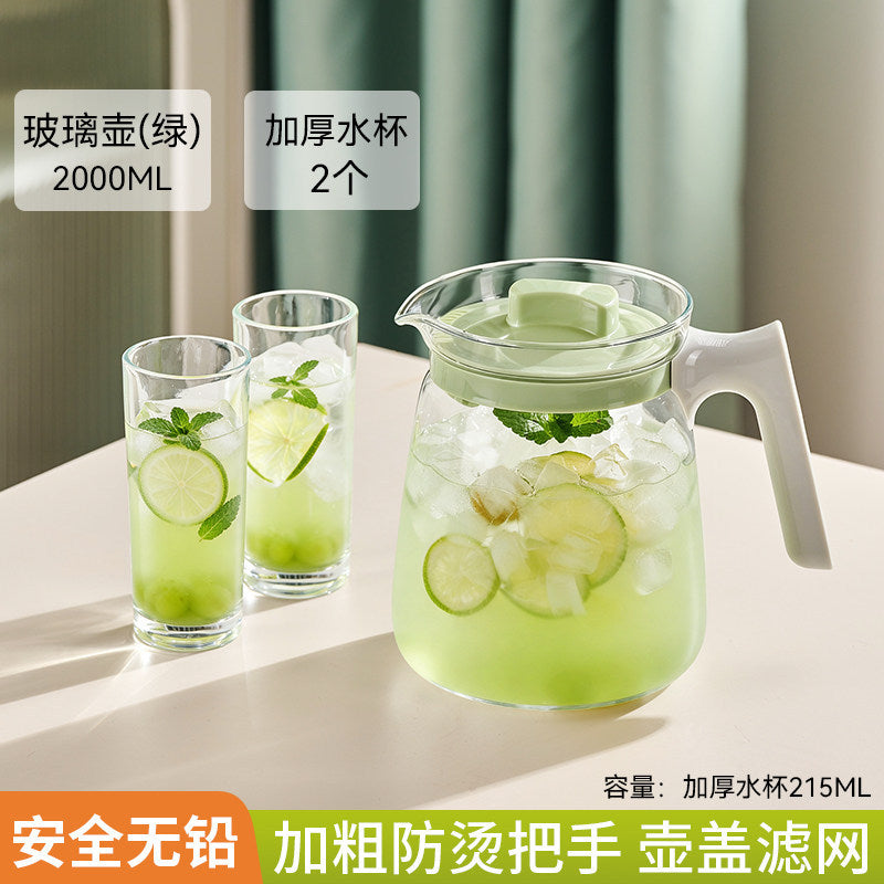 捷安玺高颜值夏季冷水壶家用大容量凉水壶冷品泡花茶果饮玻璃茶壶Stylish Summer Water Pitcher—Large-Capacity Glass Teapot for Home Use, Perfect for Iced Tea, Herbal Tea, and Fruit Drinks