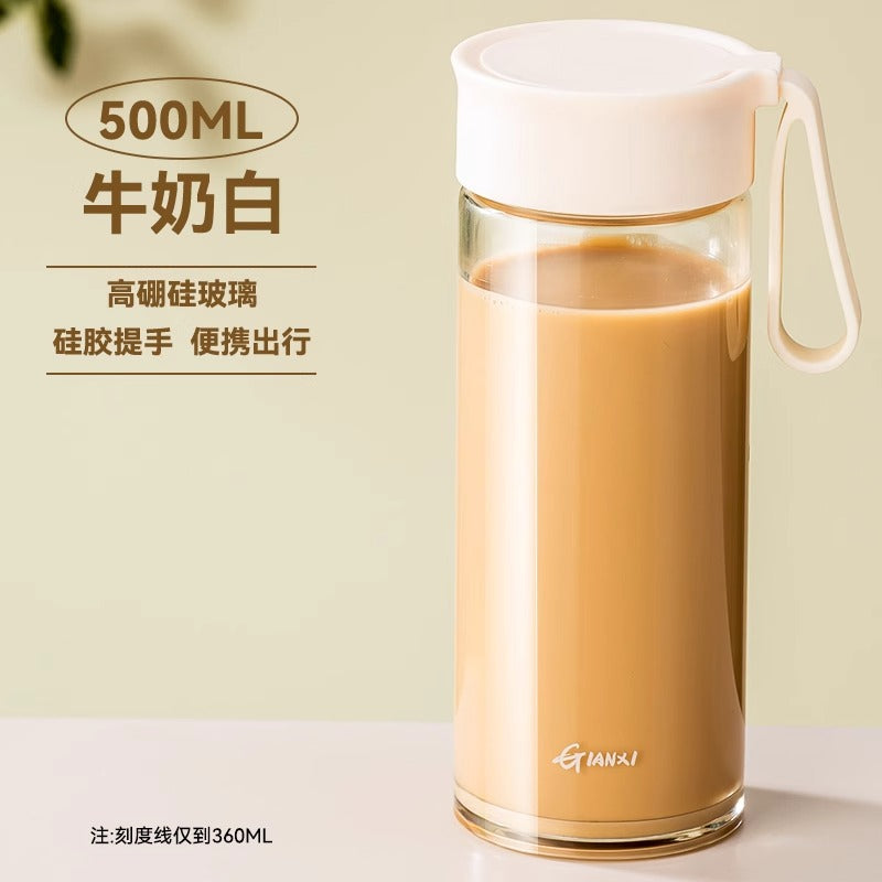 带提手刻度牛奶杯微波炉可加热豆浆杯家用便携外带玻璃水杯燕麦杯Milk Cup with Handle and Measurement Markings, Microwave-Safe Soy Milk Cup, Household Portable Takeout Glass Water Cup, Oatmeal Cup