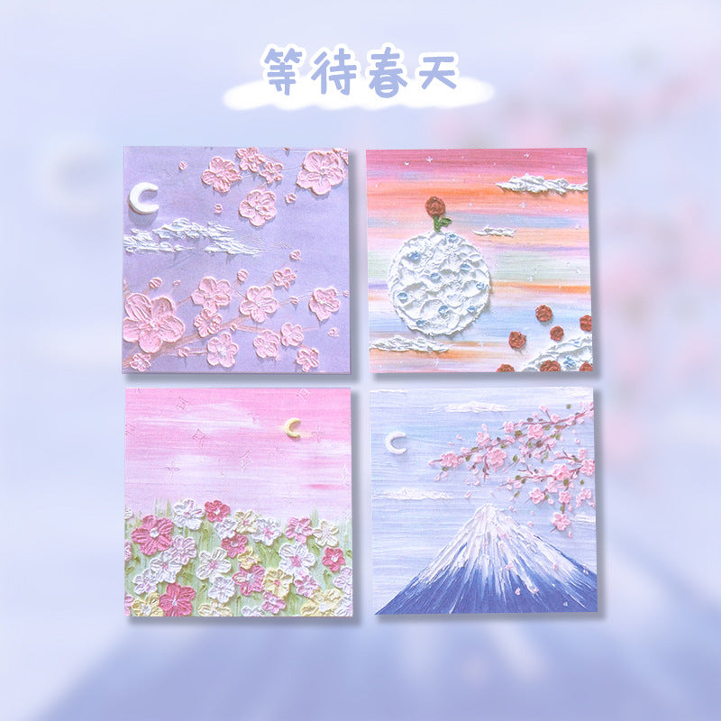 魔卡爱心卡通风景图案便签本学生手账留言纸随手撕便利贴Magic Card Cute Cartoon Scenery Pattern Sticky Note Pad, Student Planner, Note Paper, Tear-Off Sticky Notes