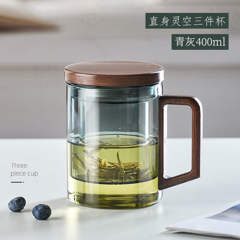 商务办公便携带盖带把带茶隔玻璃杯 男士茶水分离泡茶杯 Business-Style Portable Glass Tea Cup with Lid, Handle, and Tea Strainer—Men's Tea Cup with Separate Tea and Water Compartments