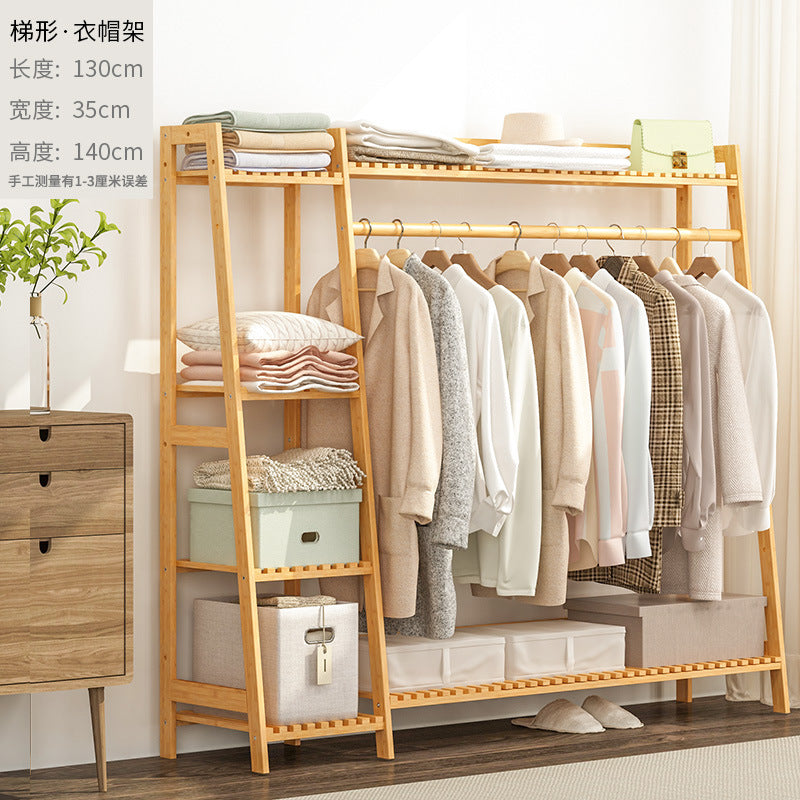 楠竹衣帽架落地简易挂衣架家用晾衣服神器置物架子衣帽间多功能柜Nan Zhu Coat Rack – Floor-Standing Simple Coat Hanger, Household Clothes-Drying Essential, Storage Rack, Walk-in Wardrobe, Multifunctional Cabinet
