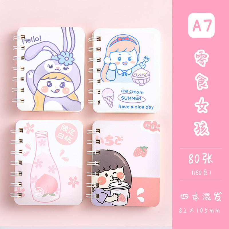 卡通横线本便携迷你记事本学生文具本子单词本线圈本学习笔记本 Cartoon-Printed Lined Notebook, Portable Mini Notepad, Student Stationery, Vocabulary Notebook, Spiral-Bound Notebook, Study Notebook