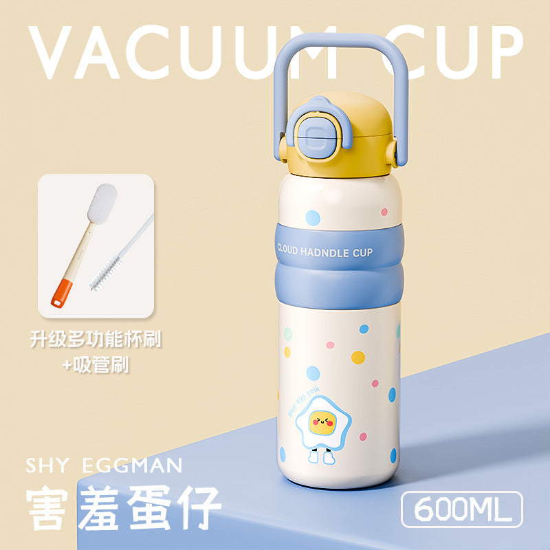 捷安玺高颜值吸管保温杯一盖双饮弹盖杯户外便携可拎女生水杯Straw Insulated Water Bottle with Dual-Function Lid—Outdoor Portable Water Bottle with Handle for Women