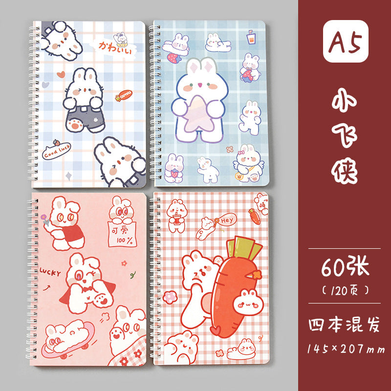 卡通线圈本学生日记本记事本 A5创意侧翻线圈笔记本方格手帐Cartoon Spiral-Bound Student Diary & Notebook: A5 Creative Side-Flip Spiral Notebook with Grid Pages