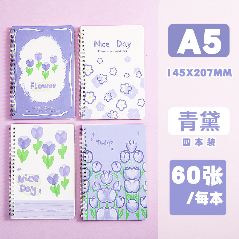 MOKA小清新花朵线圈本本子笔记本横线内页高颜值学生用记事本 MOKA Fresh and Cute Floral Spiral Notebook with Lined Pages—Stylish Student Notebook