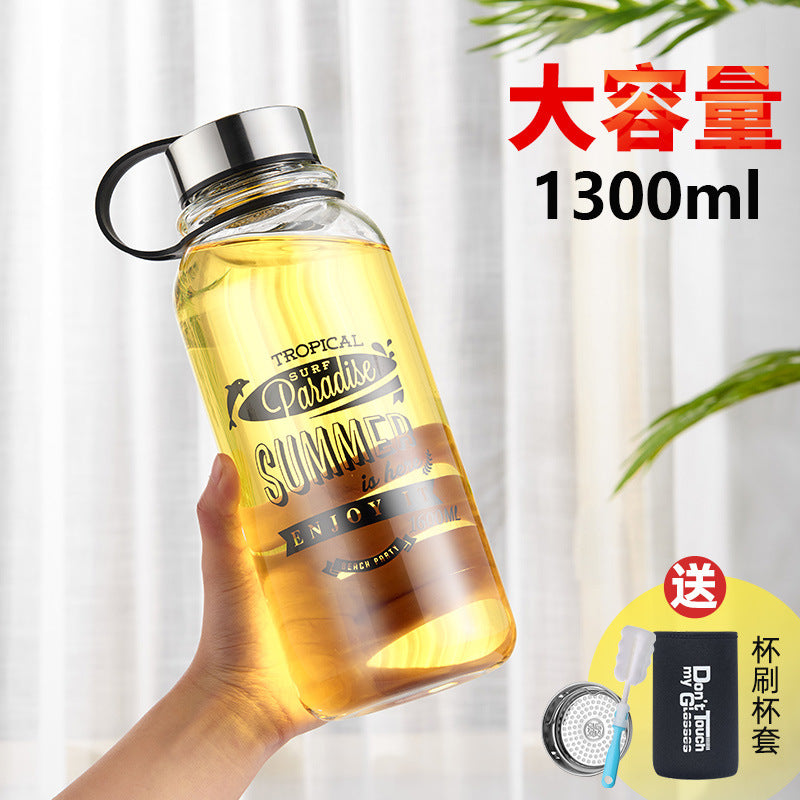 创意个性户外透明大容量玻璃水杯 家用茶水分离带提手杯子Creative, Unique, Large-Capacity Transparent Outdoor Glass Cup—Home Use Tea/Water Separation Cup with Handle