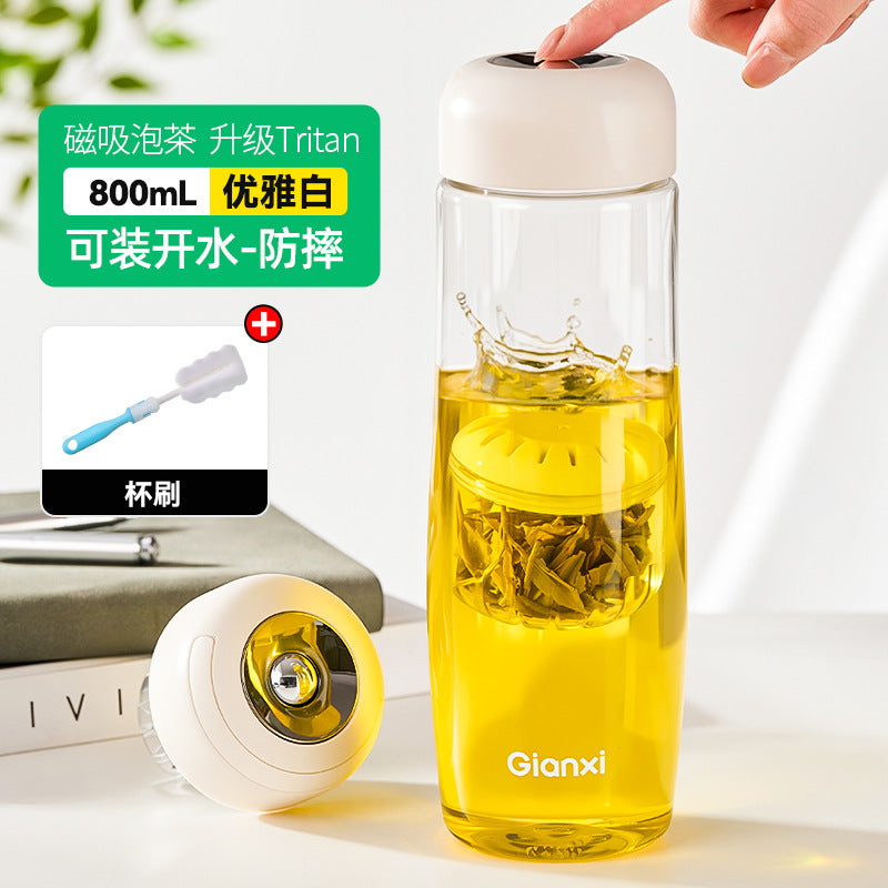 捷安玺磁吸茶仓泡茶杯Tritan耐热塑料杯提手便携茶水分离水杯Magnetic Tea Container & Brewing Cup—Tritan Heat-Resistant Plastic Cup with Handle, Portable Tea-Water Separation Cup