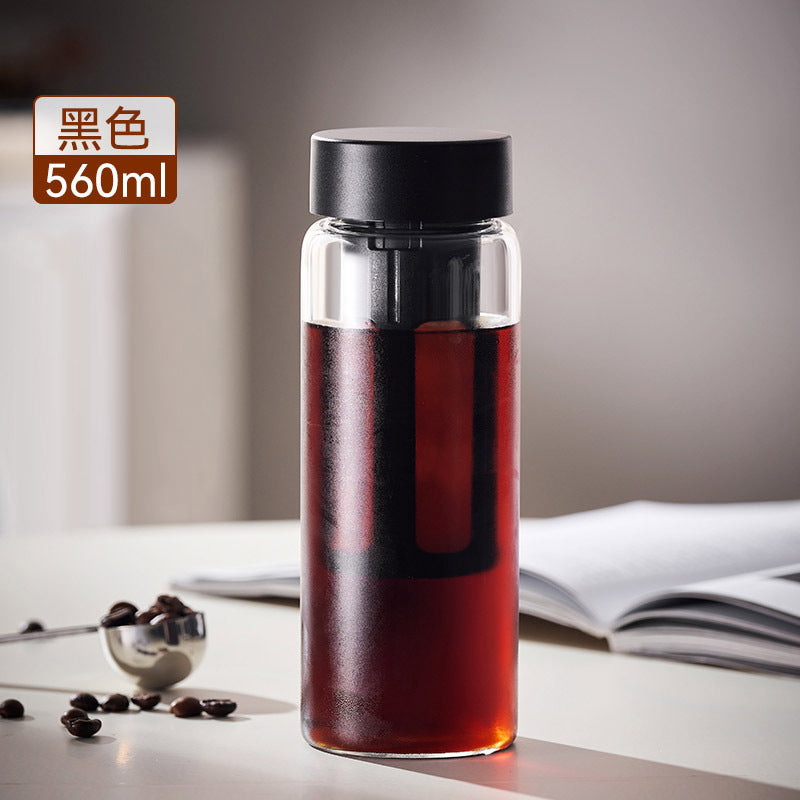 便捷随行杯新款玻璃咖啡茶叶冷萃杯高硼硅玻璃冷泡水杯美式咖啡杯Convenient Travel Mug—New Glass Coffee and Tea Cold Brew Cup, High-Borosilicate Glass Cold Brew Cup, American Coffee Cup