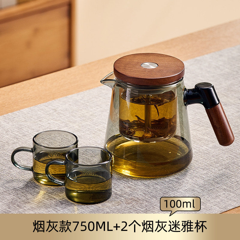 捷安玺一键滤茶飘逸杯高档茶水分离泡茶壶实木把手高鹏硅玻璃茶壶One-Touch Tea Strainer, High-End Tea-Water Separator Teapot with Solid Wood Handle, Gaopeng Silica Glass Teapot