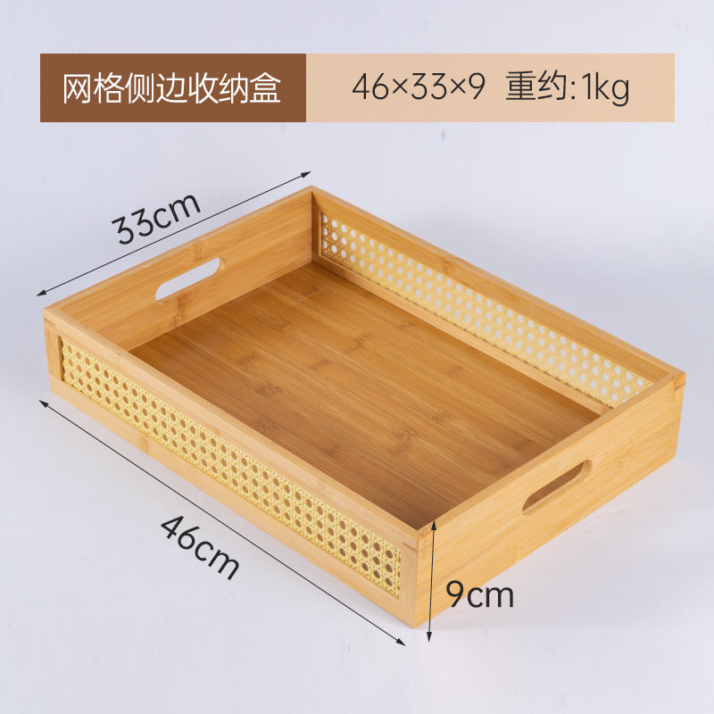 多用途桌面整理藤编框木质收纳盒化妆品收纳篮杂物零食编织收纳筐Multipurpose desktop organiser: wicker frame, wooden storage box, make-up storage basket, miscellaneous items and snacks, woven storage basket