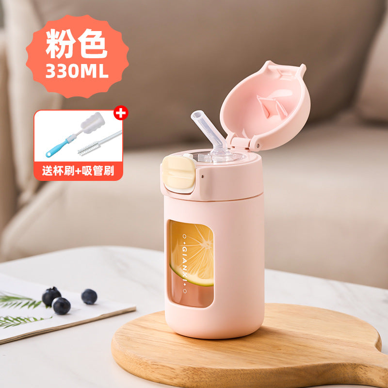 迷你小巧可爱小清新高硼硅玻璃杯 便携出行弹跳吸管水杯Mini, Compact, Cute, and Fresh-Looking Borosilicate Glass Cup—Portable Travel Cup with a Bouncy Straw
