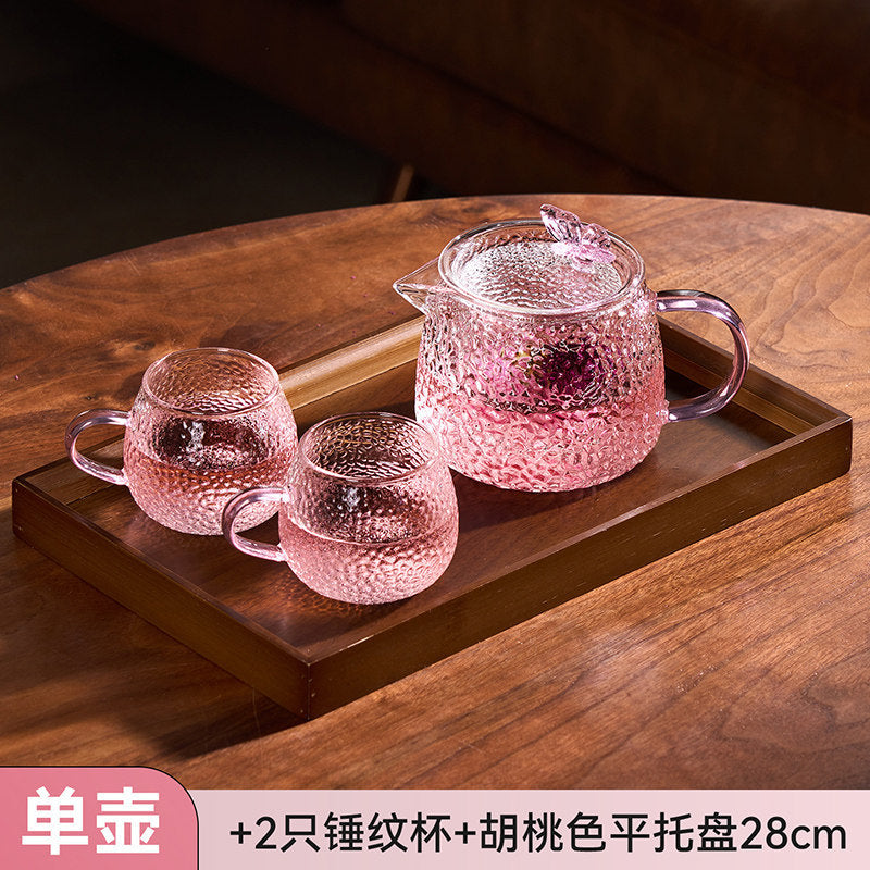 捷安玺锤纹煮茶壶一人专用茶具耐热玻璃泡茶壶高颜值女士花茶壶 Hammered-Pattern Teapot, Single-Serving Tea Set, Heat-Resistant Glass Teapot, Stylish Women's Floral Teapot