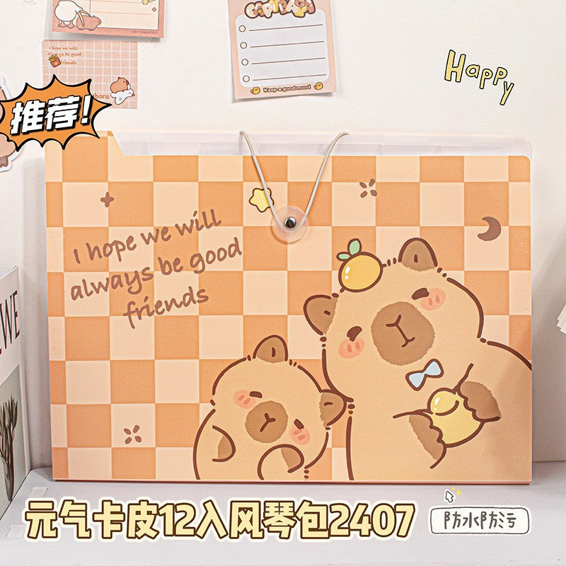 MOKA卡皮巴拉手提8入12入风琴包文件夹横版试卷收纳袋学生文具MOKA Capybara Tote Bag, 8-Pack or 12-Pack, Accordion-Style Folder, Horizontal Exam Paper Storage Bag, Student Stationery