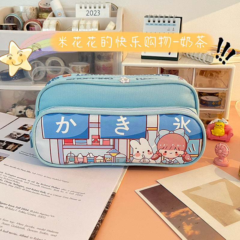 MOKA魔卡大容量双层笔袋女生小学生铅笔盒拉链铅笔袋MOKA Large-Capacity Double-Layer Pencil Case for Girls in Elementary School—Zippered Pencil Case
