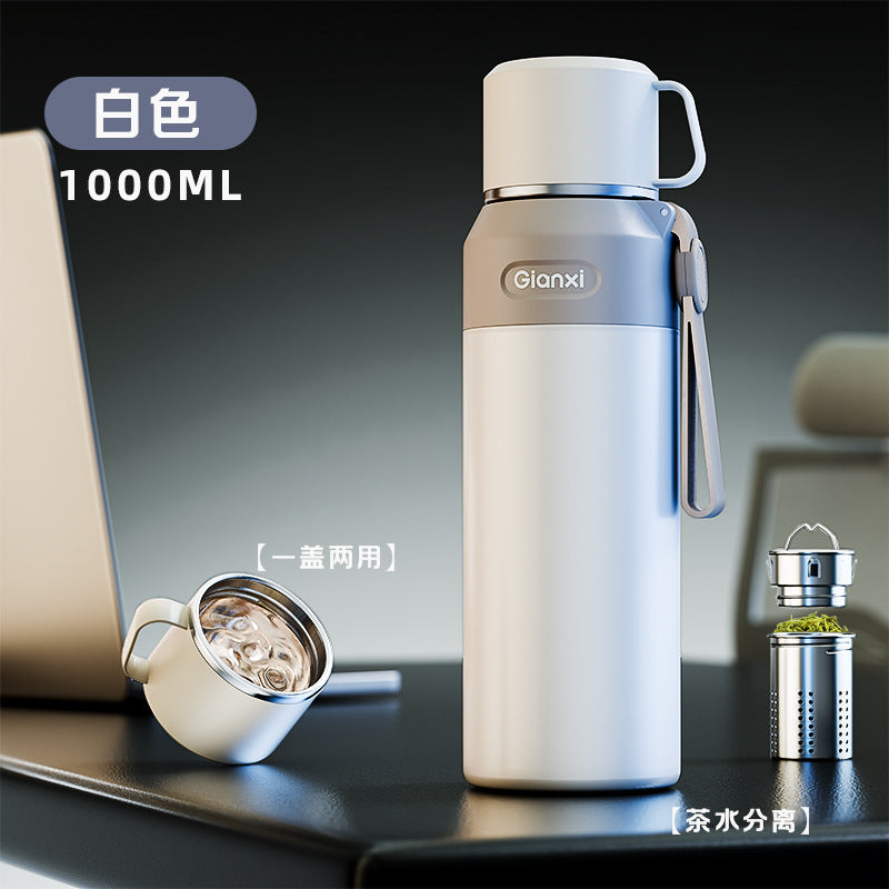 捷安玺全钢大容量保温杯茶水分离泡茶杯316不锈钢便携高档水杯All-Steel Large-Capacity Insulated Tea Cup with Tea-Water Separation, 316 Stainless Steel, Portable, High-End Water Bottle