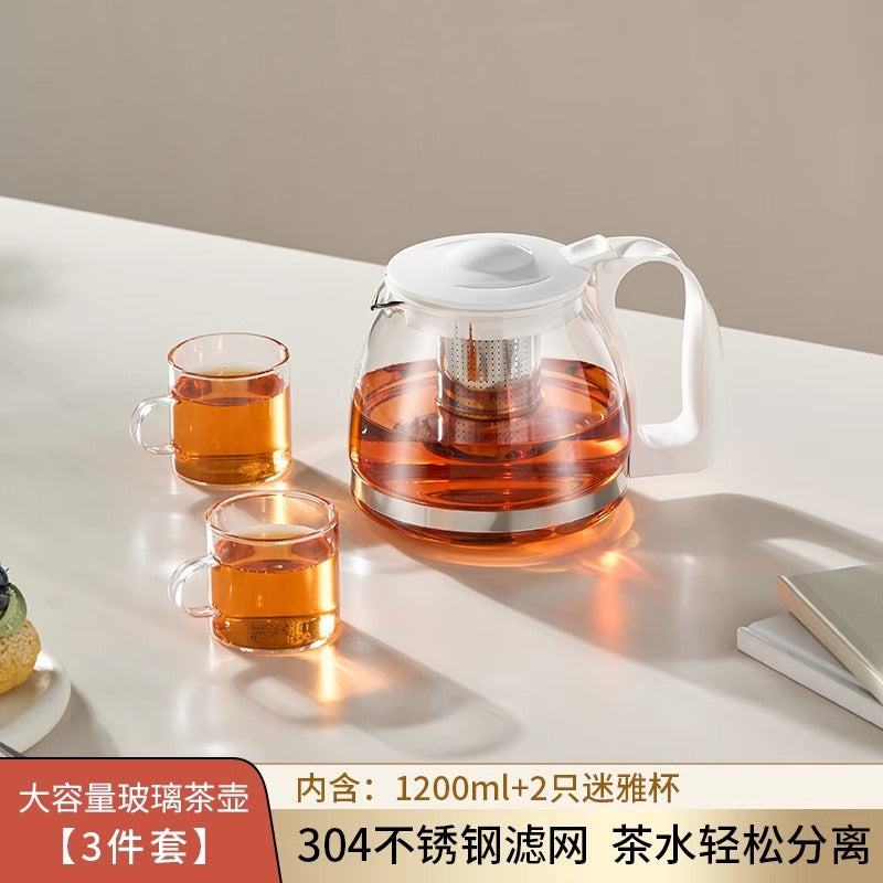 茶水分离泡茶壶家用耐热玻璃带把手不锈钢茶仓水壶花茶壶Tea-Water Separator Teapot: Household-Use Heat-Resistant Glass Teapot with Handle and Stainless Steel Tea Chamber, Floral Tea Pot