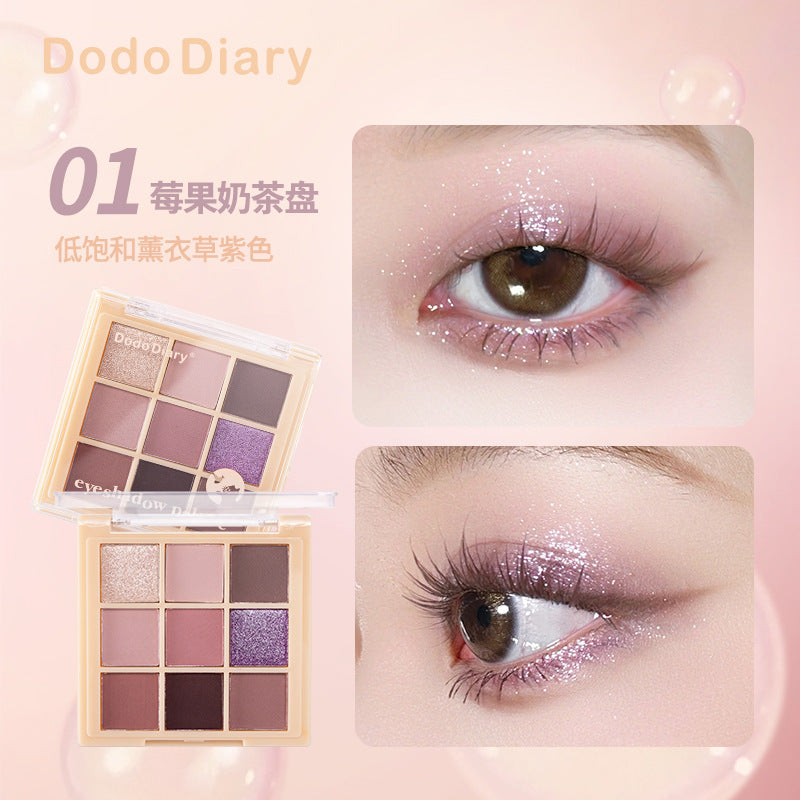 国货九色眼影盘珠光亮晶晶哑光大地色学生党平价Domestic brand nine-colour eyeshadow palette: pearlescent, shimmering and matte earth tones; affordable for students