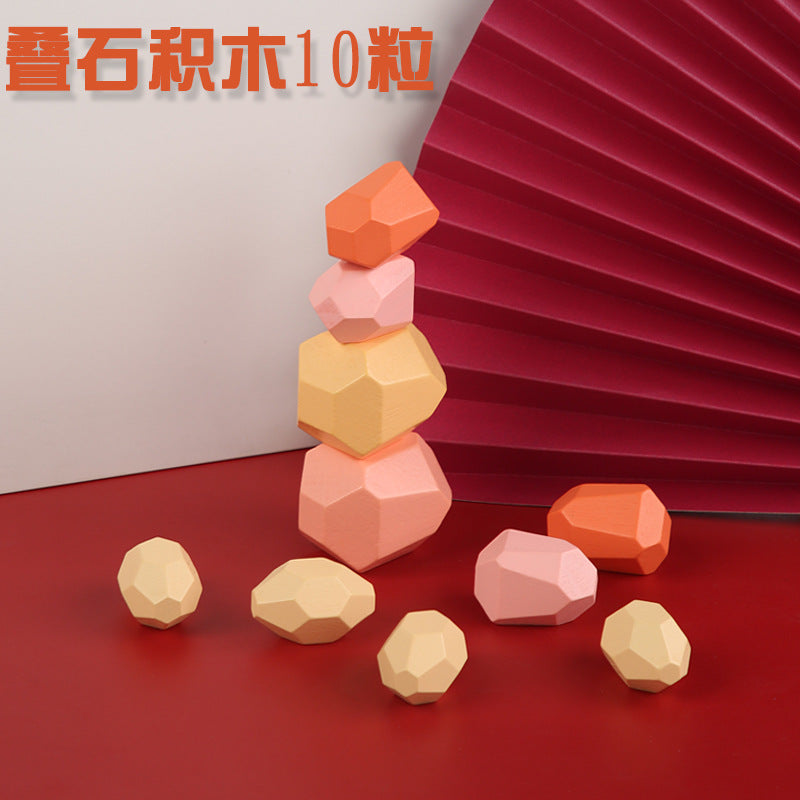 源头厂家直销儿童益智彩色积木叠石叠叠乐玩具亚马逊跨境木制石头Direct from the manufacturer: Children’s educational coloured building blocks – ‘Stack the Stones’ stacking game – Amazon cross-border wooden stones