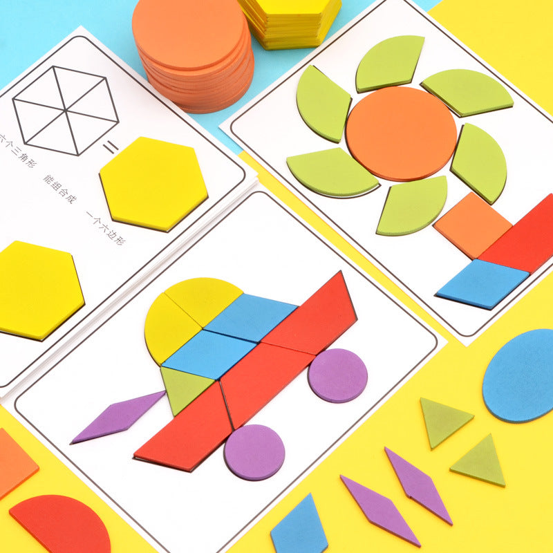 儿童多功能创意拼图198片玩具早教1-6益智力木质七巧板宝宝拼板Multifunctional Creative Jigsaw Puzzle for Children – 198-piece Early Learning Toy for Ages 1–6: Educational Wooden Tangram Puzzle for Babies