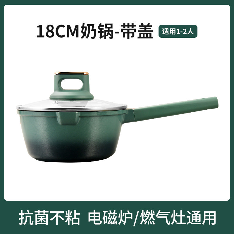 定制贴牌家用麦饭石不粘炒锅压铸奶锅辅食锅厨房通用炒菜锅批发Wholesale of customised, private-label maifanshi non-stick frying pans, die-cast milk pans, baby food pans and general-purpose kitchen frying pans