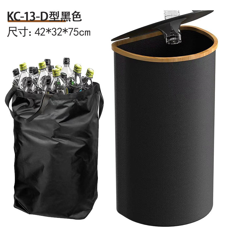 源头工厂带盖可折叠回收瓶箱竹制牛津布回收瓶筐家用带内袋集瓶箱Factory-direct, lidded, foldable bottle recycling bin; bamboo and Oxford cloth bottle recycling basket; household bottle collection bin with inner bag