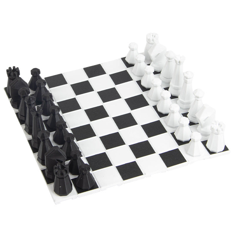 积木拼装国际象棋 黑白立体棋子棋盘套装儿童益智棋类桌面游戏入Building Block Chess Set – Black and White 3D Pieces and Board Set: Educational Board Game for Children