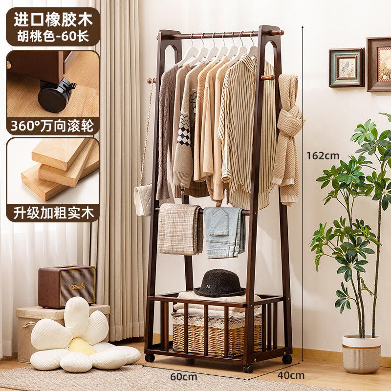 实木衣架衣帽架家用挂衣架挂衣服的落地架卧室立式简约架子挂衣架Solid wood clothes hangers, coat racks, household clothes hangers, floor-standing clothes racks, minimalist freestanding bedroom clothes racks