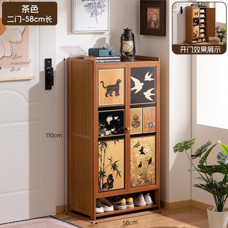 新款中古风入户鞋柜家用落地门口玄关收纳简约带门客厅储物柜New Vintage-Style Entryway Shoe Cupboard: Home Freestanding Hallway Storage, Minimalist Design with Doors, Living Room Storage Cabinet