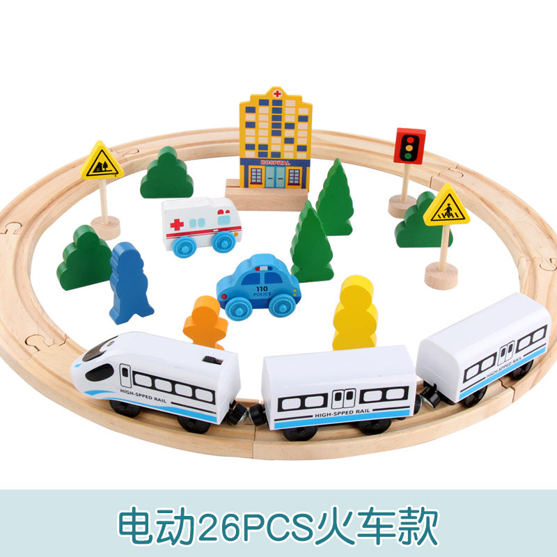 磁性电动小火车头木质轨道火车轨道交通玩具儿童益智趣味Magnetic Electric Toy Locomotive with Wooden Tracks – Railway Toy for Children: Educational and Fun