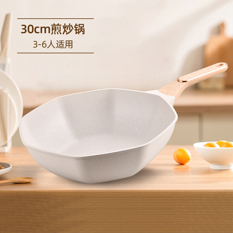 严选麦饭石不粘锅八角锅专用批发一体炒菜锅平底锅电磁炉通用炒锅Carefully Selected Maifan Stone Non-Stick Pan: Specialised Octagonal Pan, Wholesale All-in-One Stir-Fry Pan, Flat-Bottomed Pan, Suitable for Induction Hobs