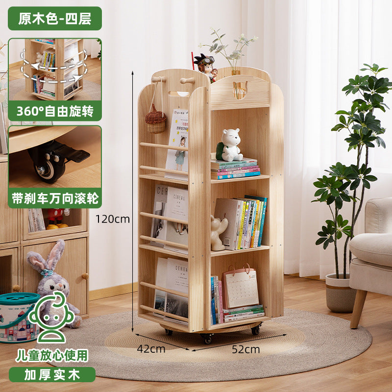 简易实木书柜儿童落地书架绘本架靠墙收纳架客厅家用置物架Simple Solid Wood Bookcase, Children’s Floor-Standing Bookcase, Picture Book Rack, Wall-Mounted Storage Unit, Living Room Storage Unit
