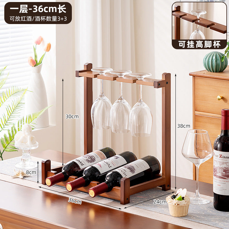 桌面酒架红酒杯架置物架酒柜展示架家用客厅多层红酒架子竹制Desk-top wine rack, wine glass holder, storage rack, wine cabinet display stand, multi-tiered wine rack for the living room, carefully selected bamboo design