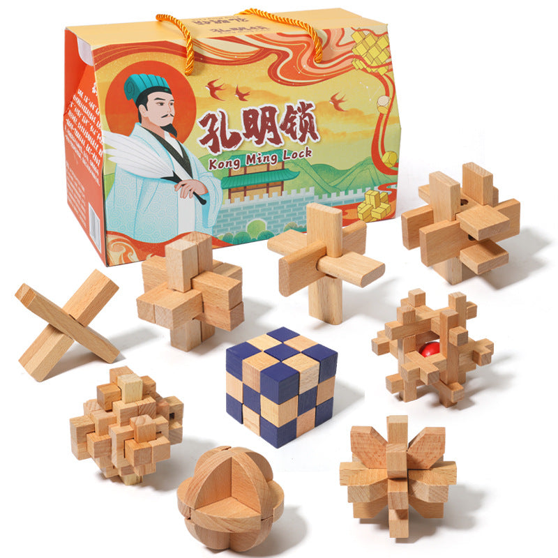 鲁班锁古典成人儿童益智力解锁孔明锁木制魔方玩具Lu Ban Lock: Classic Educational Puzzle for Adults and Children – Unlock the Kongming Lock Wooden Rubik’s Cube Toy