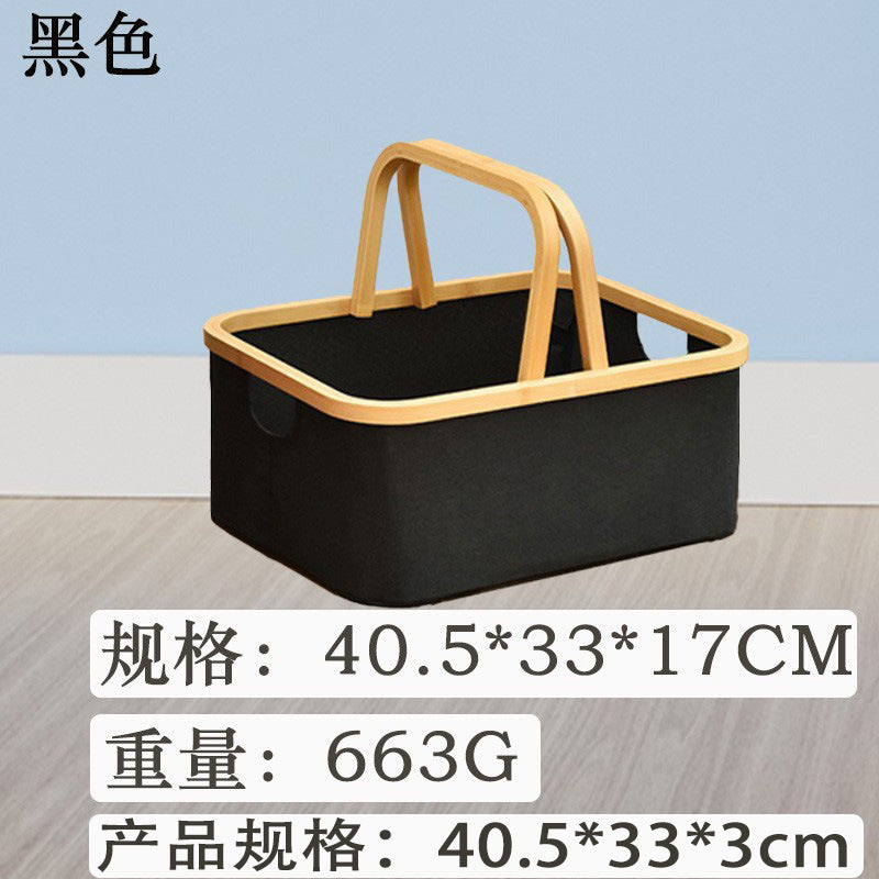 可折叠竹圈手提篮防水收纳篮牛津布收纳筐家用脏衣篮野餐收纳便携Foldable Bamboo-Rimmed Handbag, Waterproof Storage Basket, Oxford Fabric Storage Basket, Household Laundry Basket, Picnic Storage, Portable