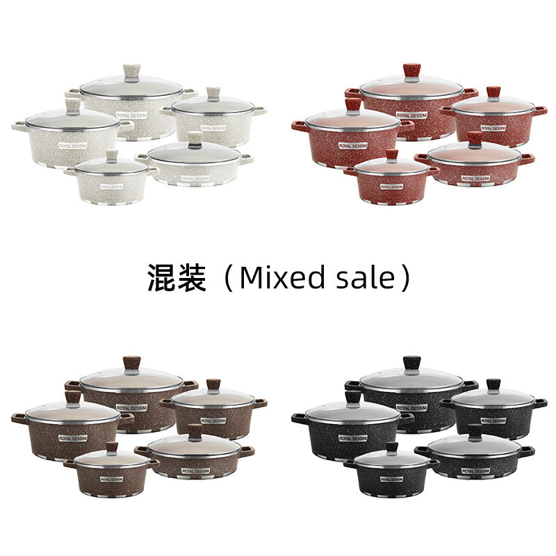 外贸压铸汤锅组合套装锅不粘锅家用烹饪锅汤锅铝锅十件套Export-grade die-cast soup pot set, non-stick cookware, household cooking pots, soup pots, aluminium pots – 10-piece set