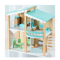 儿童木制蓝色娃娃房过家家宝宝仿真DIY场景拼装别墅迷你家具玩具Children’s Wooden Blue Doll’s House – Pretend Play Baby-Style Realistic DIY Scene Assembly Villa with Miniature Furniture Toys