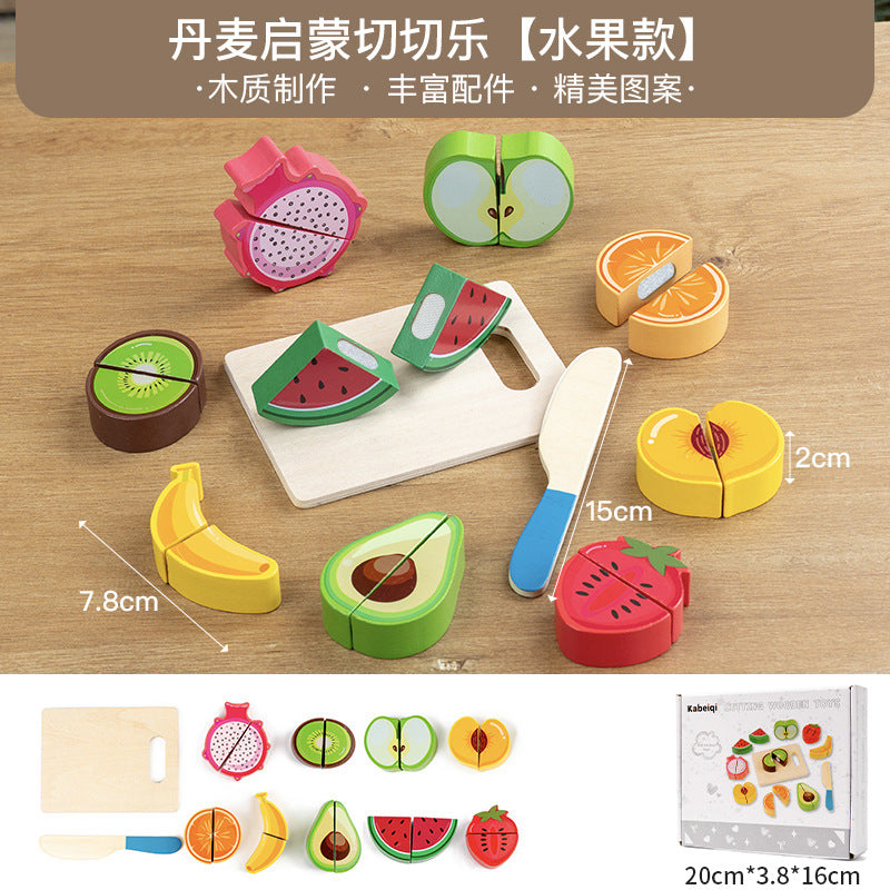 儿童木制厨房益智亲子仿真过家家魔术贴食物蔬菜水果切切乐玩具Children’s Wooden Kitchen Educational Parent-Child Role-Play Toy with Velcro Food, Vegetables and Fruit Chopping Game