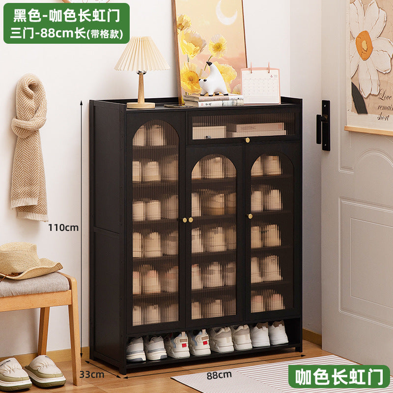 家用门口鞋柜小户型出租屋鞋架子带门多层一体落地简易收纳柜Home shoe cupboard for the hallway – shoe rack for small rented flats with doors, multi-tiered, all-in-one floor-standing storage unit