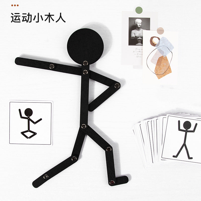 木制儿童益智早教运动小人玩具幼儿园大小中班创意区角手工材料Wooden Educational Early Learning Activity Figures for Children – Kindergarten Size, Suitable for Middle Class – Creative Corner Craft Materials