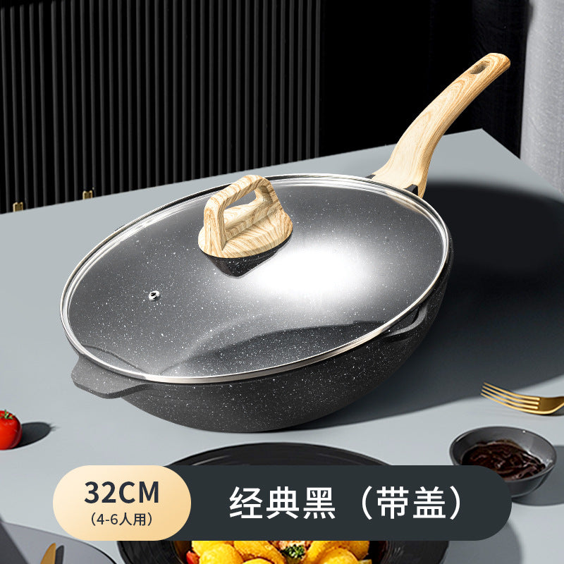 麦饭石不粘锅煎锅家用牛排炒菜锅电磁炉通用多功能无油烟炒锅Maifan Stone Non-Stick Frying Pan – Household Steak and Stir-Fry Pan, Suitable for Induction Hobs, Multi-Functional, Smoke-Free Stir-Fry Pan