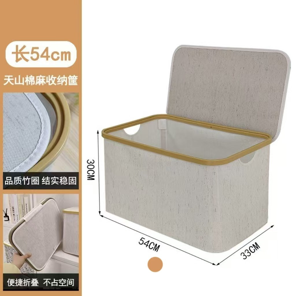 可折叠竹圈收纳筐带提手牛津布收纳盒卧室客厅玩具内衣收纳神器Foldable Bamboo-Rimmed Storage Basket with Handles – Oxford Fabric Storage Box: The Ultimate Organisation Solution for Bedrooms, Living Rooms, Toys and Underwear