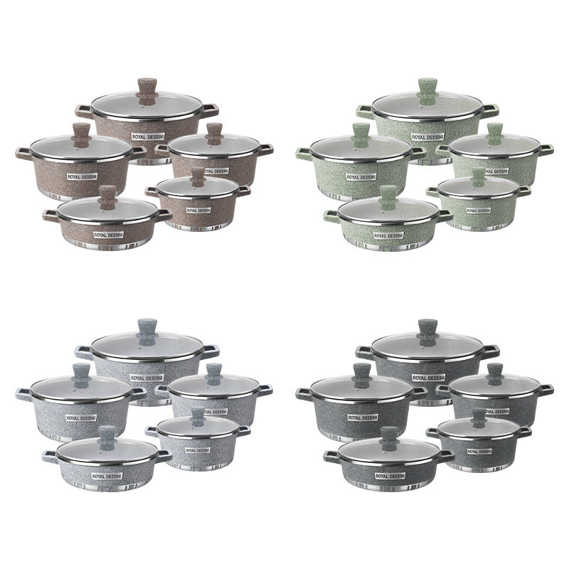 压铸汤锅组合套装锅不粘锅家用烹饪锅汤锅铝锅十件套Die-cast Soup Pot Set: Non-stick Cookware, Household Cooking Pots, Soup Pots, Aluminium Pots – 10-Piece Set