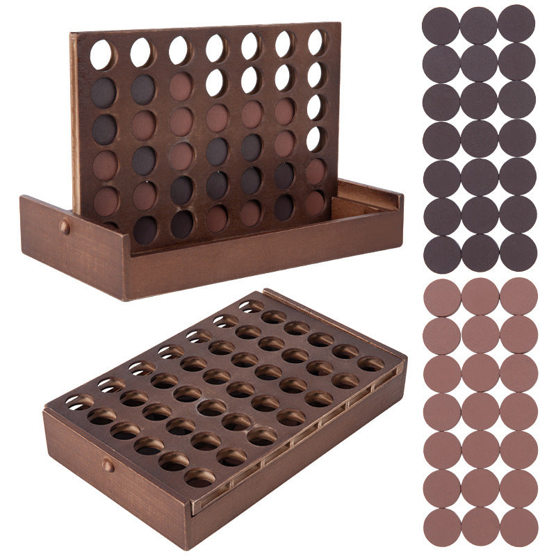 碳化木制趣味立体四连棋四子桌面游戏棋儿童益智早教玩具木制盒装Fun 3D Four-in-a-Row Board Game Made of Carbonised Wood – A Children’s Educational Early Learning Toy in a Wooden Box