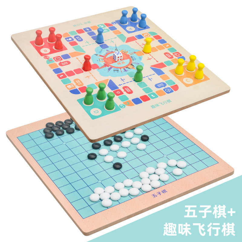 飞行棋跳棋五子棋象棋批发多功能木质桌游戏棋类批发儿童益智玩具Children’s Educational Early Learning Wooden Coloured Counting Blocks: Colour Recognition, Sorting, Stacking and Puzzle-Solving Toy Game