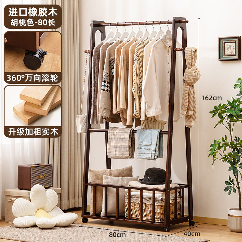 实木衣架衣帽架家用挂衣架挂衣服的落地架卧室立式简约架子挂衣架Solid wood clothes hangers, coat racks, household clothes hangers, floor-standing clothes racks, minimalist freestanding bedroom clothes racks