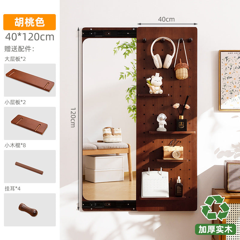 家用镜子穿衣镜贴墙全身镜洞洞板置物架墙面实木展示架收纳架Home mirrors, full-length dressing mirrors, wall-mounted full-length mirrors, perforated board shelving units, wall-mounted solid wood display shelves and storage units