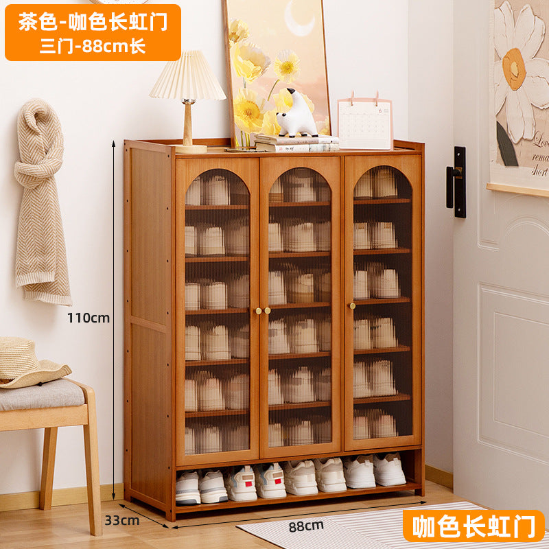 家用门口鞋柜小户型出租屋鞋架子带门多层一体落地简易收纳柜Home shoe cupboard for the hallway – shoe rack for small rented flats with doors, multi-tiered, all-in-one floor-standing storage unit