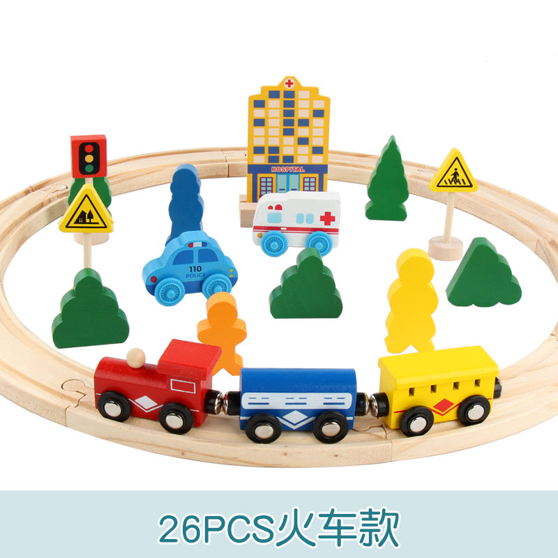 磁性电动小火车头木质轨道火车轨道交通玩具儿童益智趣味Magnetic Electric Toy Locomotive with Wooden Tracks – Railway Toy for Children: Educational and Fun